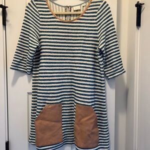 Anthropology striped tunic with faux leather pockets